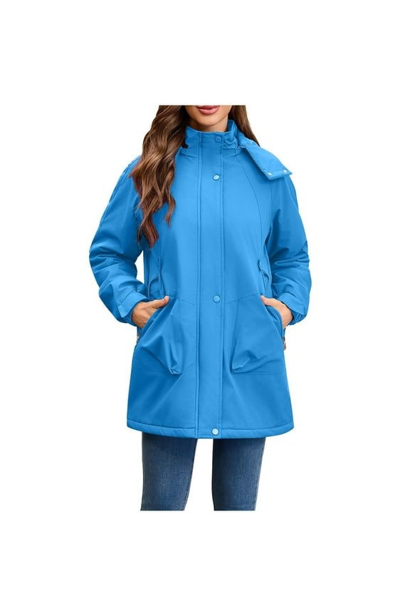 Softshell for Hiking and Travel Waterproof Active Outdoor Rain Jacket Rain Coat for Women Plus Size Fall and Winter Raincoat Lightweight Zip up Windbreaker with Hood Blue S