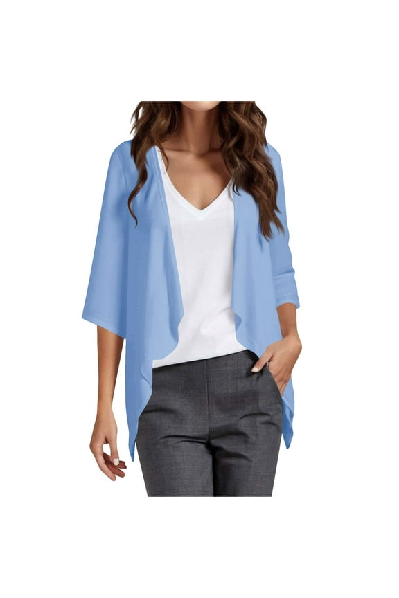 Trendy Tops Open Front Lightweight Cardigan for Women Soft Thin Cardigans Casual Loose 3/4 Sleeve Plus Size Breathable Cover Ups Dusters Blue M