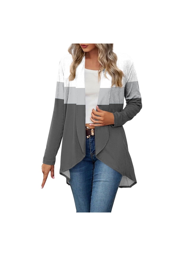 Trendy Tops Open Front Lightweight Cardigan for Women Soft Thin Cardigans Casual Loose Long Sleeve Breathable Cover Ups Dusters Plus Siz High Low Hem Gray XL