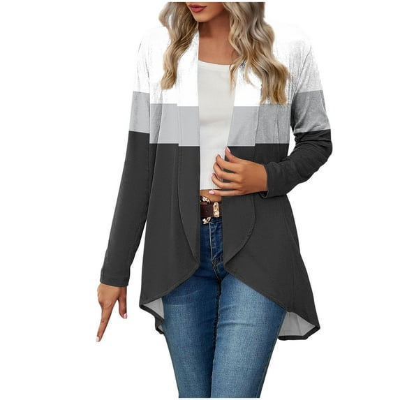 Jtjvou Trendy Tops Open Front Lightweight Cardigan for Women Soft Thin Cardigans Casual Loose Long Sleeve Breathable Cover Ups Dusters Plus Siz High Low Hem Black XXL