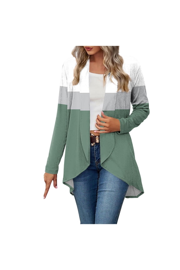 Trendy Tops Open Front Lightweight Cardigan for Women Soft Thin Cardigans Casual Loose Long Sleeve Breathable Cover Ups Dusters Plus Siz High Low Hem Green S