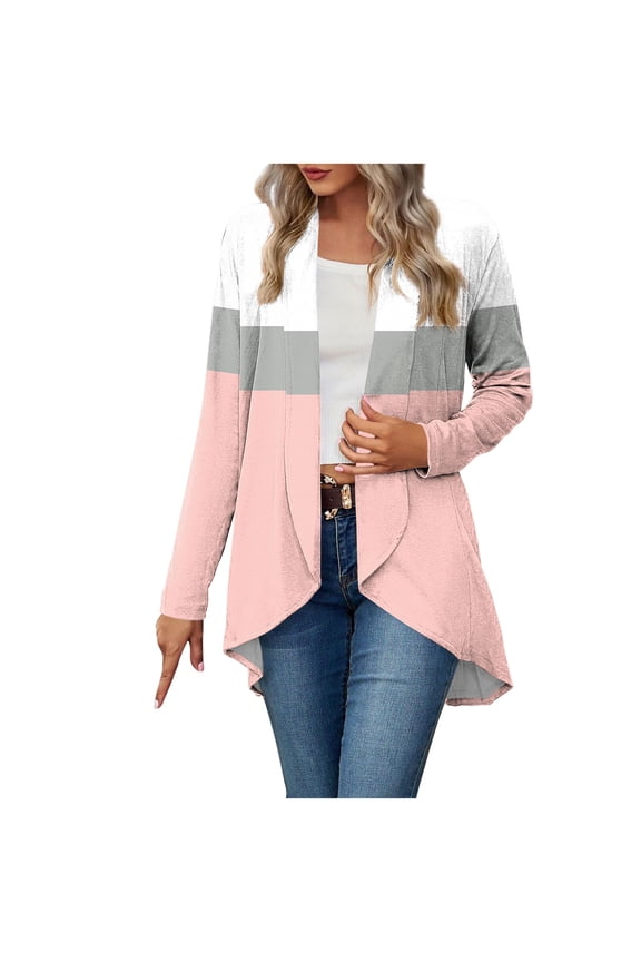 Trendy Tops Open Front Lightweight Cardigan for Women Soft Thin Cardigans Casual Loose Long Sleeve Breathable Cover Ups Dusters Plus Siz High Low Hem Pink M
