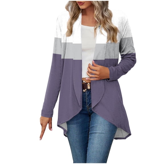 Jtjvou Trendy Tops Open Front Lightweight Cardigan for Women Soft Thin Cardigans Casual Loose Long Sleeve Breathable Cover Ups Dusters Plus Siz High Low Hem Purple XXL
