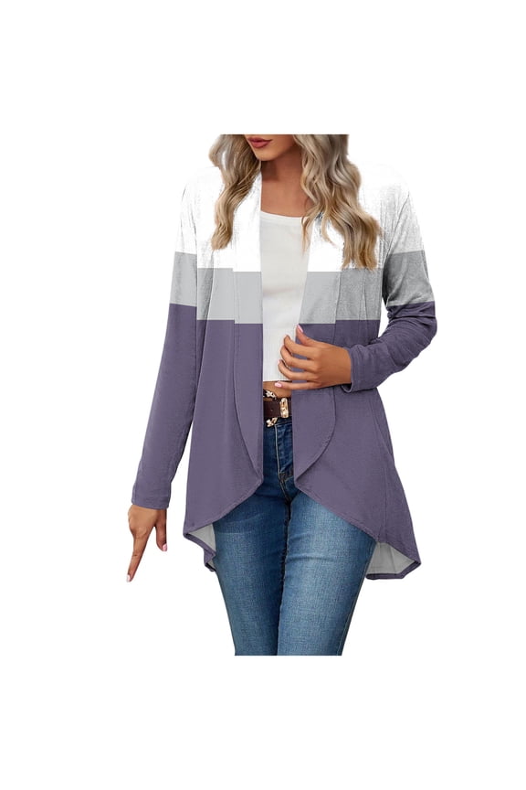 Trendy Tops Open Front Lightweight Cardigan for Women Soft Thin Cardigans Casual Loose Long Sleeve Breathable Cover Ups Dusters Plus Siz High Low Hem Purple XXL