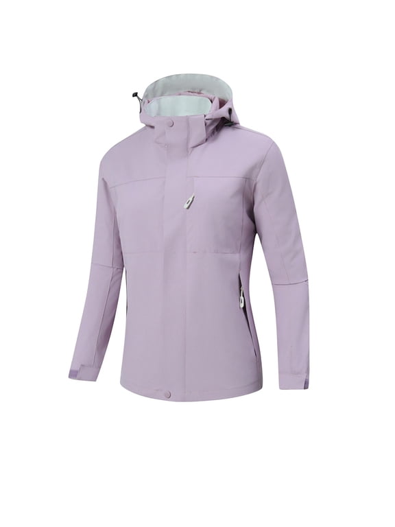 Waterproof Active Outdoor Rain Jacket Rain Coat for Women Windbreaker with Hood Plus Size Lightweight Zip up Softshell for Hiking and Travel Fall and Winter Raincoat Purple XL