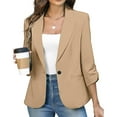 thumbnail image 1 of Jtjvou Work Blazer with Pockets Trendy Suit Jacket Lightweight Slim-Fit Front Open Blouse Button up Solid Color Office Cardigan Blazer for Women Business Lapel Jacket Khaki XL, 1 of 2