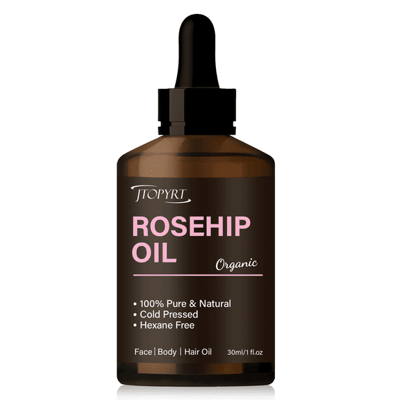 Jtopyrt Organic Rosehip Seed Oil for Face Helps Fade Appearance of Scars & Stretch Marks - For Face, Hair & Body