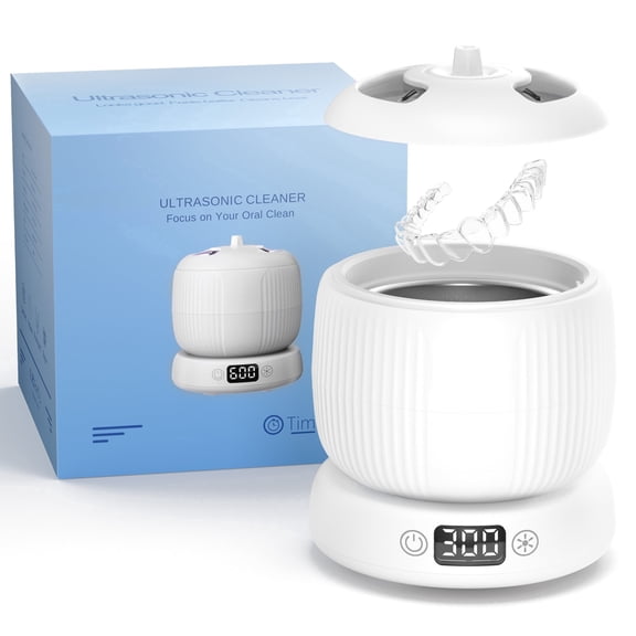 Ju Xiaole Ultrasonic Retainer Cleaner Machine, 45kHz with 4 Modes & 4 UV Lights, Detachable Pod with Dual Windows for Mouth Guards, Braces, Jewelry, 180ML – White
