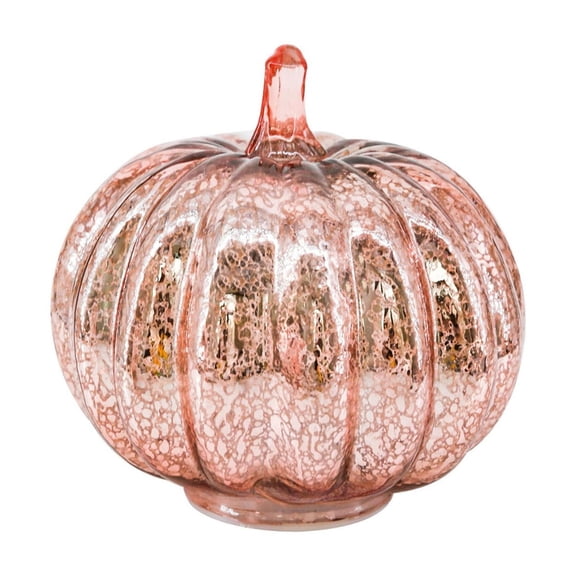 JuDWoC 6.42 Inch Mercury Glass Pumpkin with Lights for Tabletop Halloween Thanksgiving Autumn Decorations, Glass Pumpkins Lights for Fall Home Holiday Decor