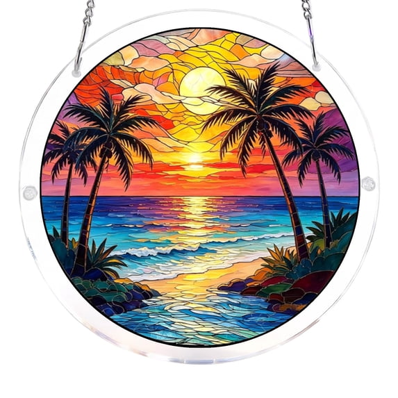 JuDWoC 7.48" Color Catcher Acrylic Puzzle Window Hanging Acrylic Window Hanging Decor Seascape Sunrise Wall Art Mural Suncatchers for Bedroom Office Garden Wall Decoration Indoor Window Decor Gift