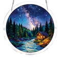 thumbnail image 1 of JuDWoC 7.48" Color Catcher Acrylic Puzzle Window Hanging Log Cabin in The Mountains Stained Glass Suncatcher – Round Window Hanging for Home Decor, 1 of 5