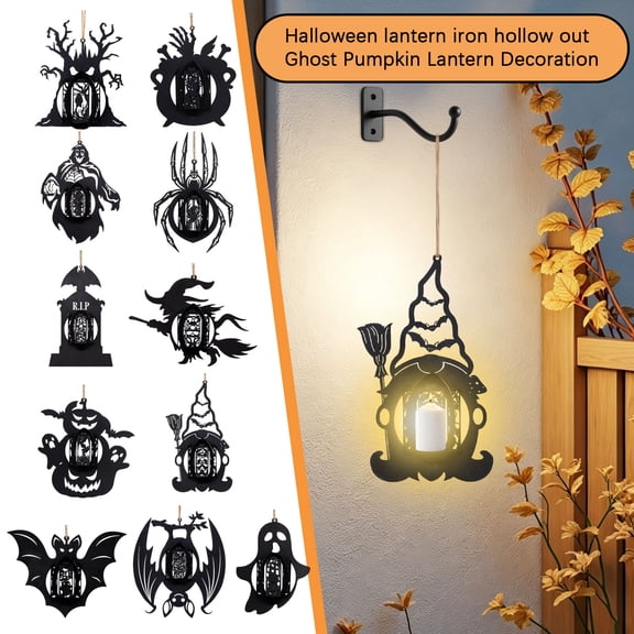 JuDWoC 9.84 Inch Halloween Lanterns Decorative Indoor & Outdoor, Vintage Halloween Candle Holder, Metal Lanterns Decorative, Table, Patio, Porch, Shelf, Halloween Home Decor