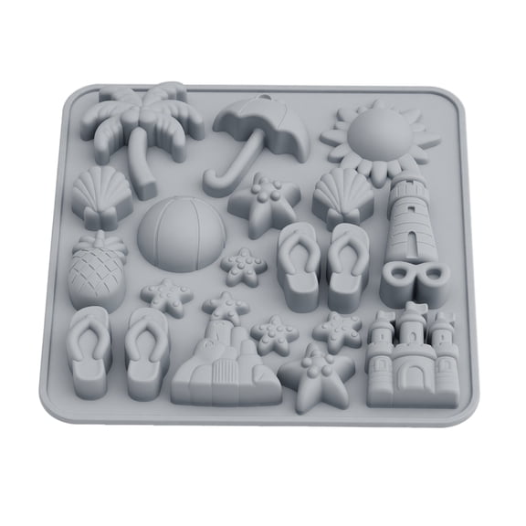 JuDWoC Beach Series Silicone Mold 6.69 Inch Castle Chocolate Pan 1PC Food Grade Non Stick Pudding Casting Form Reusable Detailed Seashore Tray for Handmade Soap Candy Fudge Biscuit