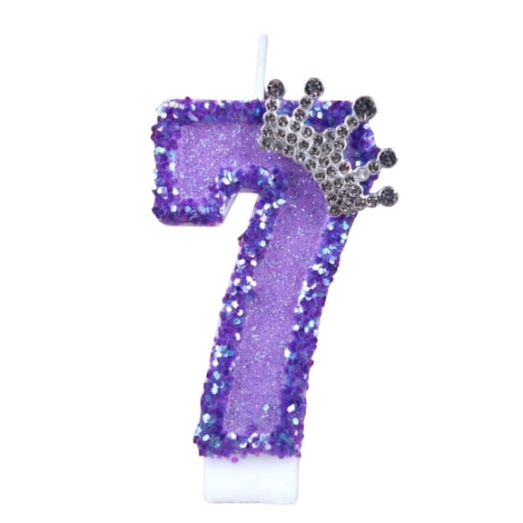 JuDWoC Birthday Number Candles,Purple Crown Birthday Candles for Cake,Glitter Number 7 Candle Cake Topper with Sequins for Anniversary Celebrations Supplies