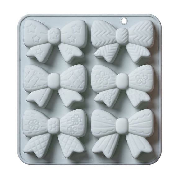 JuDWoC Bow Knot Silicone Mold 6 Cavity Bowtie Pastry Pan 6.49 Inch Food Grade Non Stick Chocolate Casting Form Reusable Detailed Crafting Base for Handmade Soap Candy Ribbon Topper