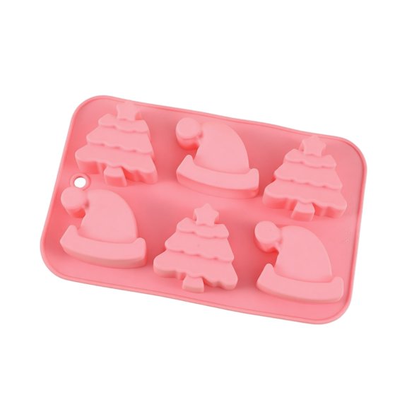 JuDWoC Christmas Tree Silicone Mold 6 Cavity Holiday Hat Baking Pan 9.84 Inch Food Grade Non Stick Chocolate Casting Form Reusable Detailed Festive Motif Base for Handmade Soap Candy