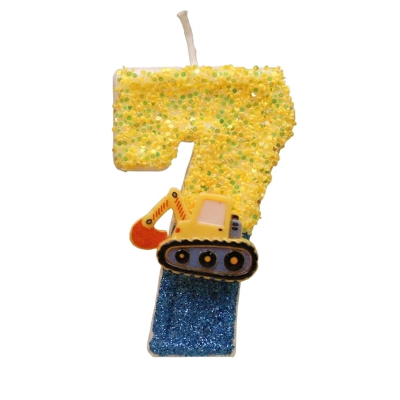 JuDWoC Construction Birthday Candle - Digger Birthday Candles Numbers, Number 7 Birthday Candles, Yellow & Blue Construction Party Decorations, Excavator Birthday Decorations for Party Celebration