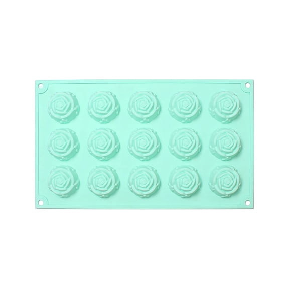 JuDWoC Floral Baking Pan 15 Cavity Rosebud Chocolate Tray 11.41 Inch Food Grade Non Stick Silicone Casting Form Reusable Detailed Flower Motif Base for Handmade Soap Candy Jelly Muffin