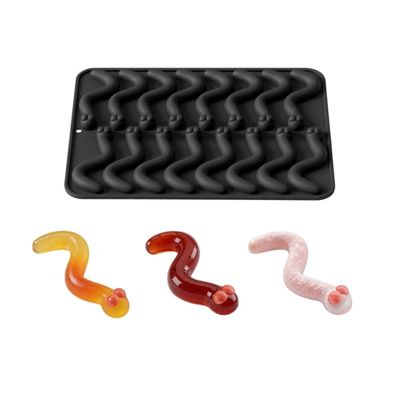 JuDWoC Gothic Worm Silicone Mold 16 Cavity Gummy Candy Tray 8.66 Inch Food Grade Non Stick Fondant Decorating Form Reusable Detailed Crafting Base for Handmade Soap Chocolate
