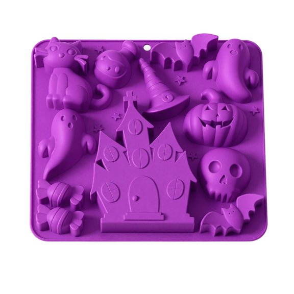 JuDWoC Halloween Series Silicone Mold 6.69 Inch Castle Ghost Pan 1PC Food Grade Non Stick Chocolate Casting Form Reusable Detailed Gothic Motif Base for Handmade Soap Candy Biscuit Cake
