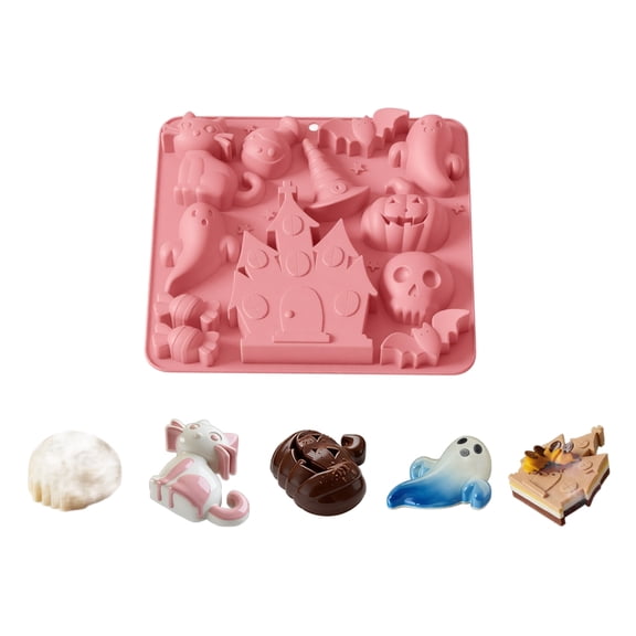 JuDWoC Halloween Series Silicone Mold 6.69 Inch Castle Ghost Pan 1PC Food Grade Non Stick Chocolate Casting Form Reusable Detailed Gothic Motif Base for Handmade Soap Candy Biscuit Cake