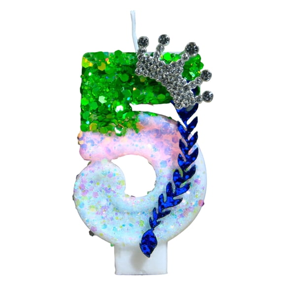 JuDWoC Kpop Birthday Number Candles, Blue Green Number 5 Birthday Candles for Cake, Glitter Number Cake Topper with Sequins for Celebrating Anniversary Theme Decorations