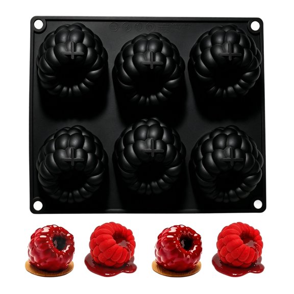 JuDWoC Large Raspberry Mousse Silicone Mold 6 Cavity French Dessert Pan 7.87 Inch Food Grade Non Stick Pastry Baking Tray Reusable Detailed Fruit Base for Handmade Soap Candy Chocolate