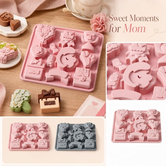JuDWoC Mothers Day Silicone Mold Holiday Theme Candy Pan 5.5 Inch Food Grade Non Stick Chocolate Pudding Base Reusable Epox Resin Crafting Form for Handmade Soap Cake Decoration