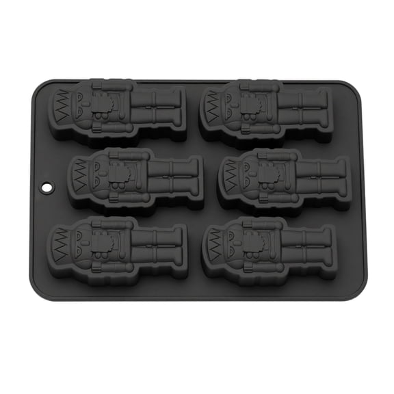 JuDWoC Nutcracker Soldier Silicone Mold 6 Cavity Holiday Baking Pan 9.84 Inch Food Grade Non Stick Chocolate Casting Form Reusable Detailed Festive Base for Handmade Soap Candy