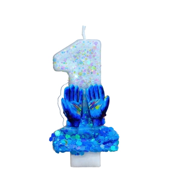 JuDWoC White and Blue Birthday Candles Number 1, Glitter Number Candle Cake Decorations for Birthday Wedding Anniversary Party Supplies