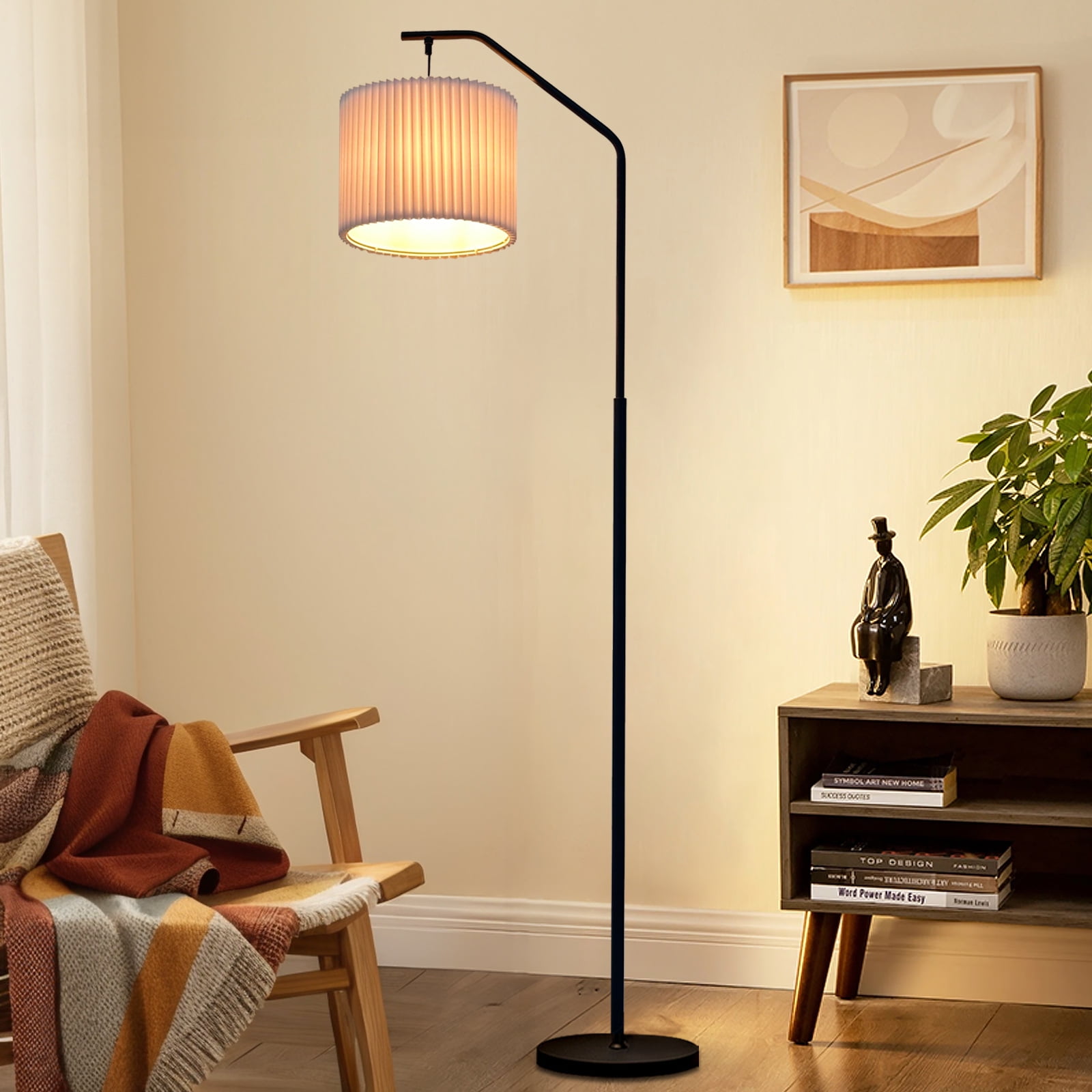 JuGuo Floor Lamp,9W LED Edison Bulbs Included Adjustable lamp head Standing Lamp with Foot Switch with Pleated Lampshade, 68"Tall Floor Lamp Reading for Living Room Bedroom Office Classroom Dorm Room