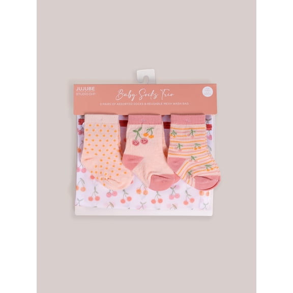 JuJuBe x Studio Oh! 3-Pack Soft Durable Baby Socks Set - Cherry Cute by Doodle By Meg