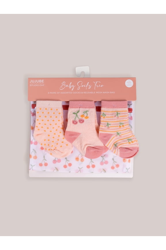 x Studio Oh! 3-Pack Soft Durable Baby Socks Set - Cherry Cute by Doodle By Meg