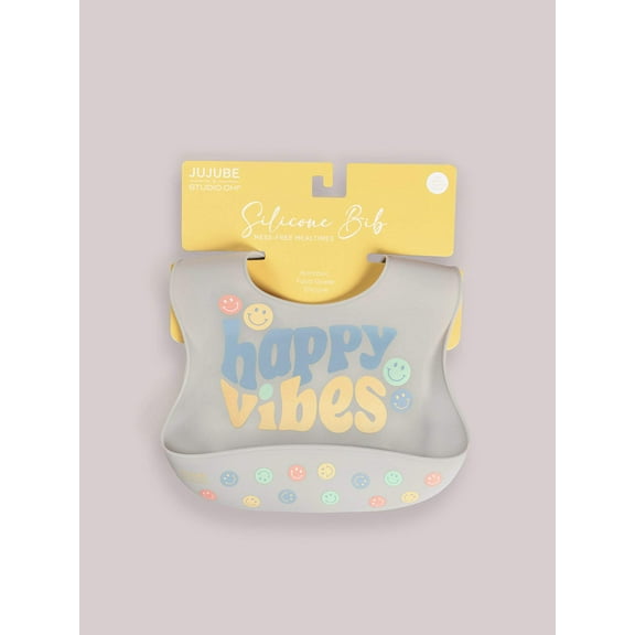 JuJuBe x Studio Oh! Food-Grade Silicone Bib - Happy Baby Vibes