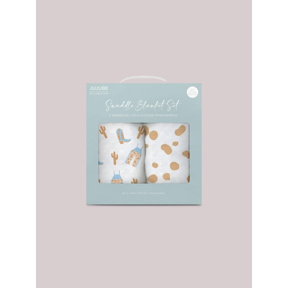 JuJuBe x Studio Oh! 2-Pack Square Swaddle Blanket Set - Howdy Partner Blue