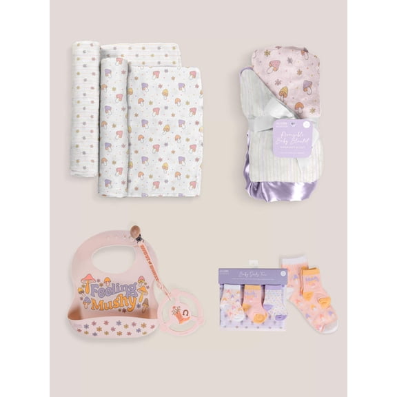 JuJuBe x Studio Oh! Socks, Bib, Teething Ring, Blankets Baby Bundle - Mushy Love