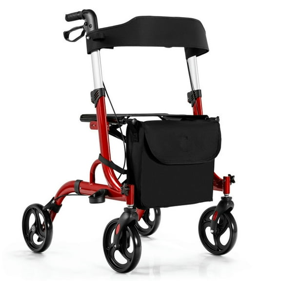 Canddidliike Folding Aluminum Rollator Walker with 8 inch Wheels and Seat-Red, Elderly Assistance Products