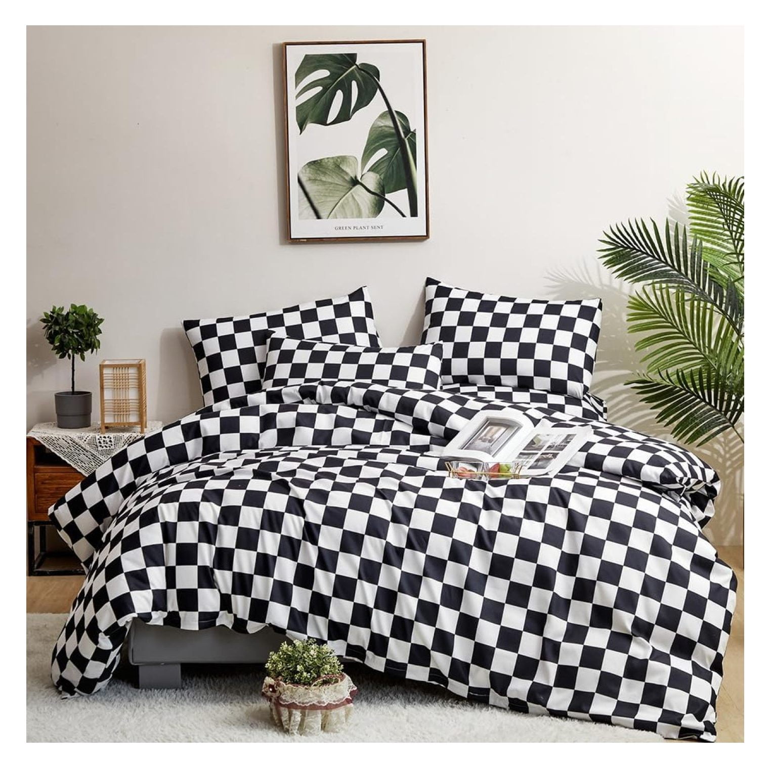 JuRlvC Black White Plaid Comforter Set King 3Pcs Grid Bedding Comforter ...