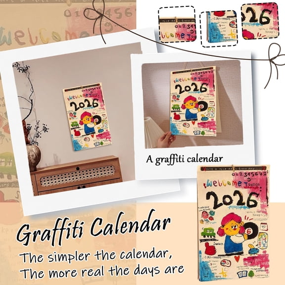 JuWDoC Calendar 2026 2026 Hand-Painted Doodle Wall Calendar, 12-Month Illustrated Art Calendar with Colorful Doodles, Creative Monthly Planner for Home Office Decor, Fun and Artistic Gift for Home