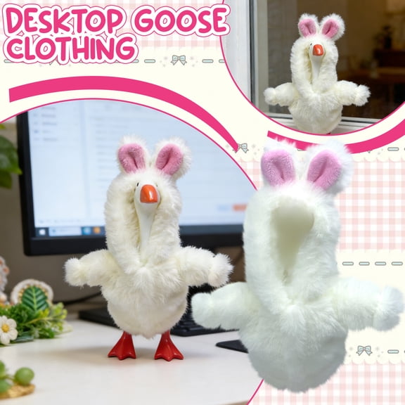 JuWDoC Desk Goose Outfits Easter Bunny Desk Goose Outfits Handmade Crochet Flower Clothes and Hat for Mini Magnetic Porch Goose Statue, Knitting Geese Decor Accessories 6.3 Inch