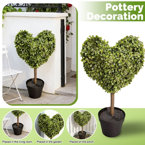 JuWDoc 23.6 Inch Boxwood Topiary Faux Topiary Heart Topiary Artificial Boxwood Topiary Small Fake Plant, Mini Greenery Tabletop, Shelf Decorations, Faux Plant for Indoor & Home Decor