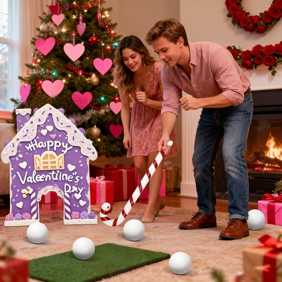 JuWDoC Mini Golf Game Christmas Games for Kids House Golf Game, Valentine's Day Putting Toy with Candy Cane Clubs & Balls, Holiday Party Game for Family Couples Indoor Fun, 35cm Gate Length
