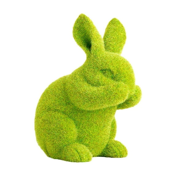 JuWDoc Moss Bunny Decor Easter Decorations Artificial Flocked Rabbit Moss Bunny Furry Flocked Animal Ornaments Rabbit Easter Decoration Easter Décor for an Easter Celebration 6.2IN