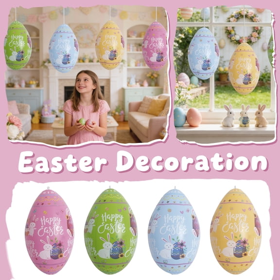 JuWDoc 15.7 Inch Easter Egg Fillers Easter Egg Ball PVC Easter Hanging Ornament Large Easter Outdoor Yard Decoration for Yard Garden Decor