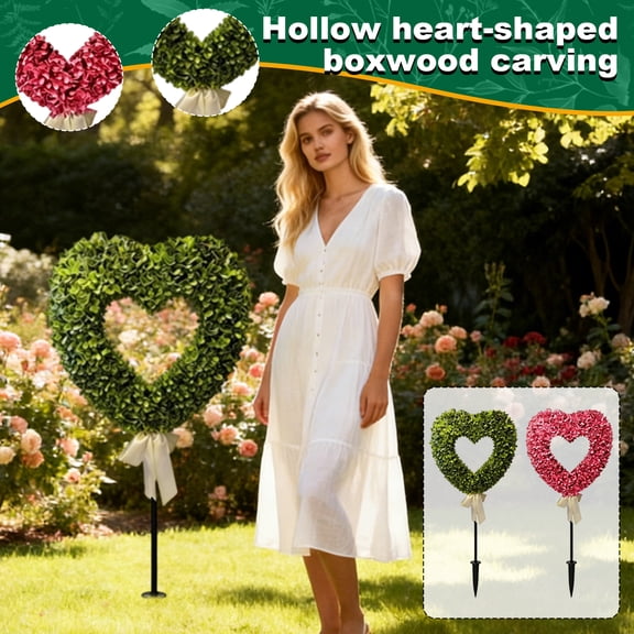 JuWDoc30 InchBoxwood TopiaryHeart CutoutsArtificial Boxwood Topiary Small Fake Plant, Mini Greenery Tabletop, Shelf Decorations, Faux Plant for Indoor & Home Decor