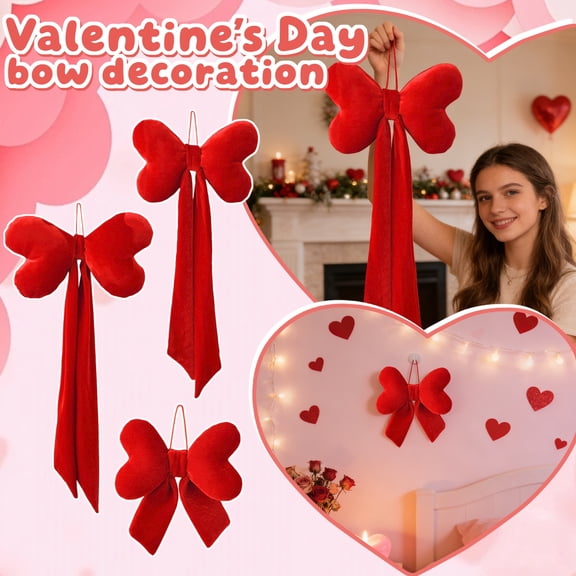 JuWDoc 31.5 Inch Valentines Hanging Decorations Valentines Day Decorations Valentines Red Bow Hanging for Home Wall Door Hanger Decor Valentines Wedding Anniversary Birthday Party Supplies