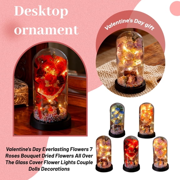JuWDoc 8.6 Inch Valentines Day Gifts for Her-Beauty,Lasts Forever Red Roses,Light Up Rose in Glass Dome,Gifts for Women,Birthday Gifts for Mom,Wife,Grandma,Anniversary,Mothers,Thanksgiving