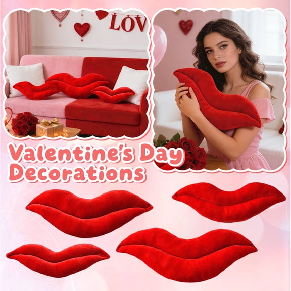 JuWDoc 8.66 Inch Red Pillows Lips Throw Pillows Smooth Soft Velvet Decorative Throw Pillows Love Pillows Cute Pillow for Couch Sofa Bed Living Room Bedroom,