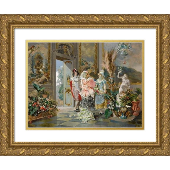 Juan-Antonio González 14x12 Gold Ornate Wood Frame and Double Matted Museum Art Print Titled - Rococo Manners (1887)