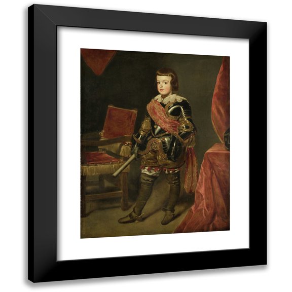 Juan Bautista Martinez Del Mazo 12x14 Black Modern Framed Museum Art Print Titled - Portrait of Prince Baltasar Carlos, Son of the Spanish King Philip Iv, at Approximately 11 Years of Age (1639 - 164